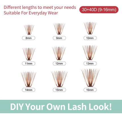 Fadvan Brown Lash Clusters DIY Eyelash Extensions 9-16mm Natural Lashes Wispy Individual Lash Extensions 280pcs C/D Curl lashes