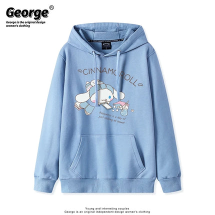 Korean Cute Cinnamoroll Hook Haze Blue Hooded Sweater Cute Girl Loose Versatile Girlfriend College Style Loose Long Sleeve Top