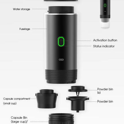Wireless Electric Portable Espresso Coffee Machine for Car & Home Camping Coffee Maker 3-in-1 Capsule Powder Travel Coffee Maker