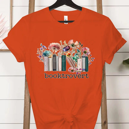 Booktrovert Fashion Casual T-shirts Funny Book Lover Summer Short Sleeve Tee Trendy Vintage Bookish Flower Classic Tops Clothes