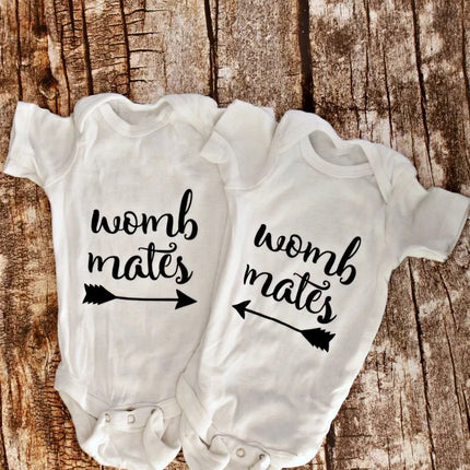 Buy One Get One Free Twins Baby Bodysuits Clothes Funny Baby Boy Girl Clothing Summer Toddler Jumpsuits Twin Infant Shower Gifts