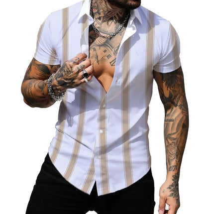 Hawaiian Men's Shirt Summer Fashion Sexy Striped Printed Shirts For Men Casual Tops Tee Male Clothing Oversized Camisa