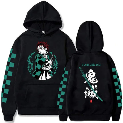 Popular Anime Print Hoodies Demon Slayer Blade Warm Fleece Japanese Street Kamado Nezuko Custom Men's Sweater Pullover Hoodies