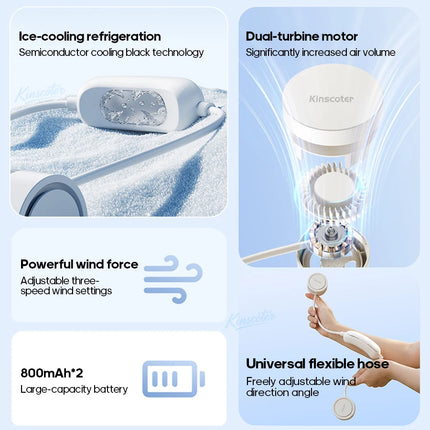 Kinscoter New Neck Fan with Cold Compress Function 3-speed wind Portable Personal Sports Fan 800mAh*2 for Home Outdoor Travel