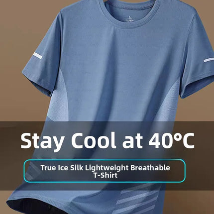 Ice Silk Short Sleeve T-Shirt Men's Summer Thin Quick Dry Mesh Sport Fitness Half Sleeve Casual Elastic T Summer Wear
