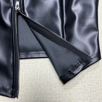 Sexy black zipper leather crop top women clothing summer body PU tank tops woman vintage gothic clothes streetwear top outfit