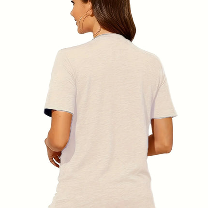 House Graphic & Letter Print T-Shirt Casual Crew Neck Short Sleeve Top For Spring & Summer Women's Clothing