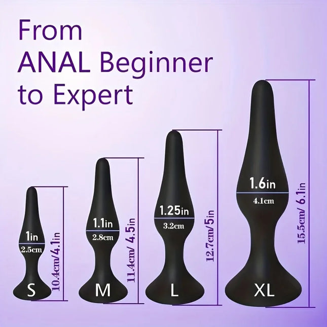 4pcs Silicone Anal Training Set - Soft, Non-Woven Fabric Perfect for Beginners & Advanced Players, Anal Butt Plugs for Men Women
