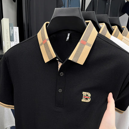 Summer men's golf fashion 2025 short sleeved polo shirt high-end design exquisite ice silk embroidery breathable T-shirt