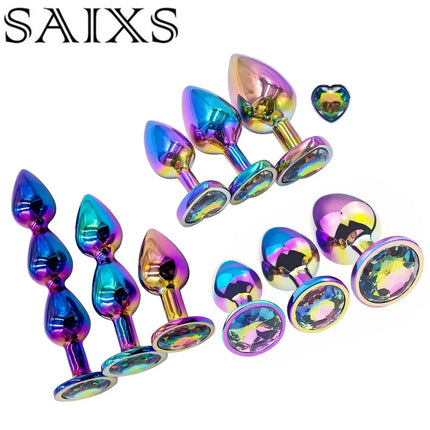 Colorful Anal Plug Rainbow Butt Plug Metal Anal Sex Toys Dildo Anal Beads 3 size for Choice Sex Toys Drop Shipping