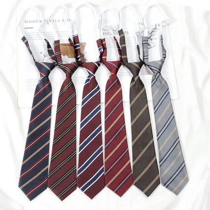Striped College Style Tie Without Hand Knotting Wine Red Striped Small Tie Brown Striped Boys and Girls Uniform Tie Daily Simple