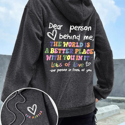 Dear Person Behind Me Hoodie Women Colored Letters Warm Fleece Woman Hoody Fur-liner Spring Autumn Hoodies Y2K Casual Tops