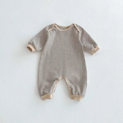 Korean Style Baby Autumn and Winter Long Sleeve Striped Boneless Envelope Collar Jumpsuit for Boys and Girls Baby Comfortable Ho