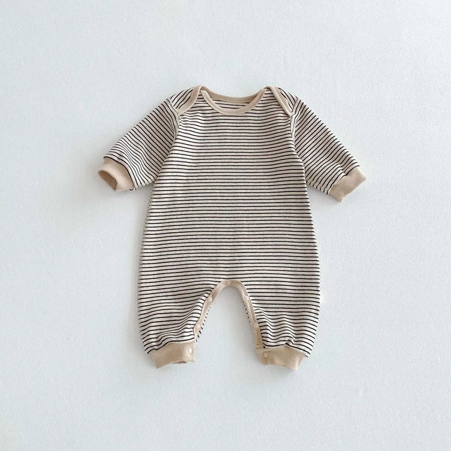Korean Style Baby Autumn and Winter Long Sleeve Striped Boneless Envelope Collar Jumpsuit for Boys and Girls Baby Comfortable Ho