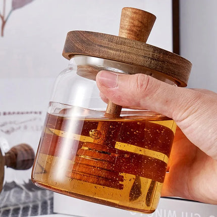 Wide Mouth Glass Storage Bottles with Dipper And Lid - Honey Jars And Syrup Dispenser Containers for Storing Honey And Syrup