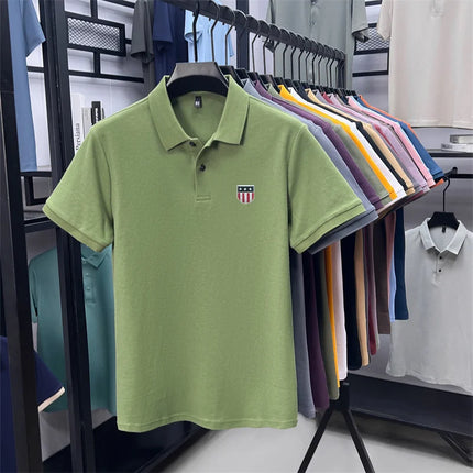 Men's Summer Luxury Brand 100% Cotton Polo Shirt with Lapel Printing, Short Sleeves T-Shirt, Business Leisure, Breathable Men's Clothing