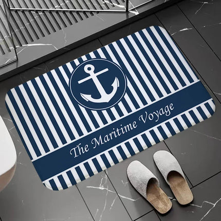 Bath Mats Chic Nautical Anchor Boat Navy Blue Stripes Bathroom Floor Carpet Washable Non-slip Living Room Door Kitchen doormat