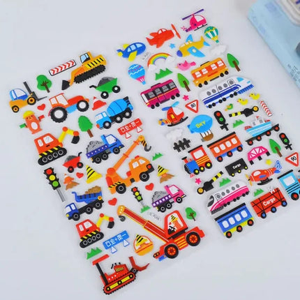 6 Sheets 3D Bubble Sticker Car Truck Plane Traffic Waterproof Cartoon Anime Stickers For Girl Boy Kids Funny Educational Toys