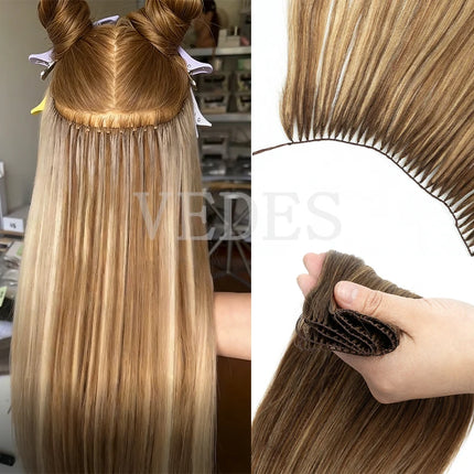 VADES Invisible Feather Hair Extensions Human Hair Long Straight Hair Extension Natural Sew In Microring Hair Weft  for Women