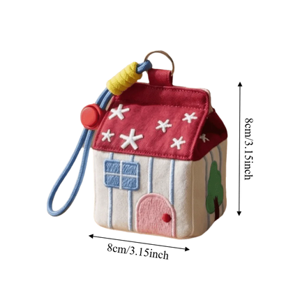 Kawaii Large Capacity Cartoon House Earphone Bag Mini Embroidery Storage Bag Red Polyester Coin Purse Women
