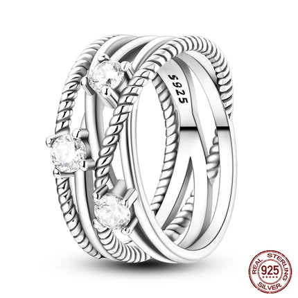 Rings For Women 100% 925 Sterling Silver Pink Heart Crown Star Moon Snowflake Zircon Rings Fashion Engagement Wedding Jewelry