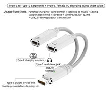 Dual USB C Headphone & Charger Adapter Splitter Fast Charging 2-in-1 Type C to USB-C Audio Adapter