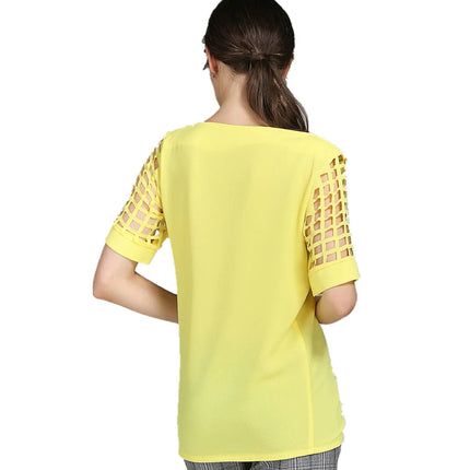 Summer Fashion Women Blouses & Shirts Hollow Out Sleeve Slash Neck Chiffon Blouse Plus Size 5XL