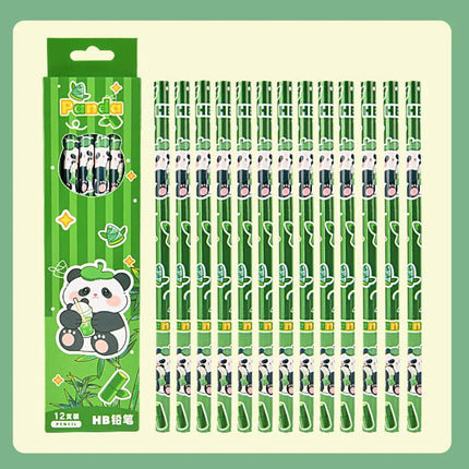 12Pcs/Set Cute Panda Pencil Wood Stationery Drawing Pen Cartoon Pattern Sketch Pen for Student