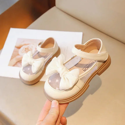 Size 23-35 Children Flat Shoes Lace Girls Princess Shoes with Bow Spring Autumn Summer Wedding Small Leather Shoes