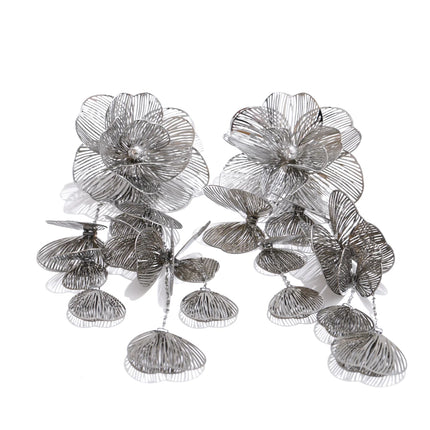Yhpup Stainless Steel Big Flower Tassel Drop Dangle Exaggerated Earrings Metal Fashion Eye-Catching Party Jewelry Hypoallergenic