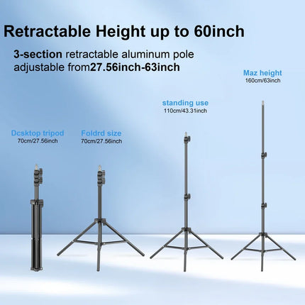 Dual Phone Tripod Stand 1.6M Adjustable with Clip for Live Video Recording Portable Floor Holder Support 2 Phone Simultaneously