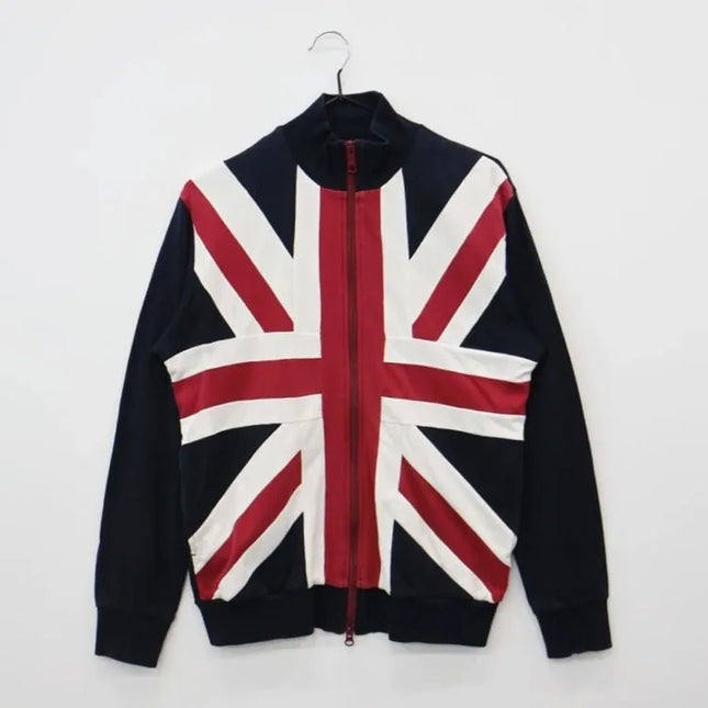 Black Union Jack Patchwork Zip Up Hoodie Men Women Flag Pattern Heavy Detail Streetwear Casual Long Sleeve Fashion Jacket Coat