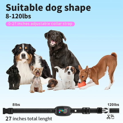Automatic Anti-Bark Dog Training Collar Type-C Rechargeable Dog Trainer Electric Shock Vibration Buzzer Waterproof