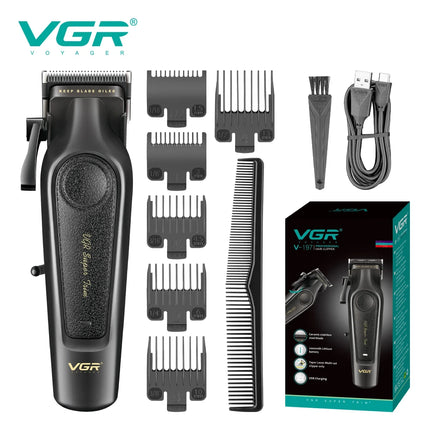 VGR V-197&995 high-end hair clipper two-piece set, metal leather body, electric push shear, LED digital display, oil head carvin