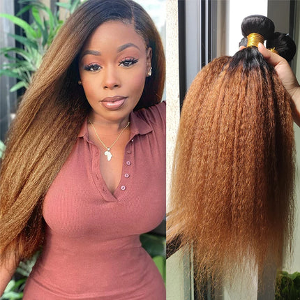 12A Ombre Brazilian Hair Ombre Kinky Straight Bundles 1B 30 Bundles 2 Tone Brown Hair Bundle 100% Human Hair Afro Yaki Straight