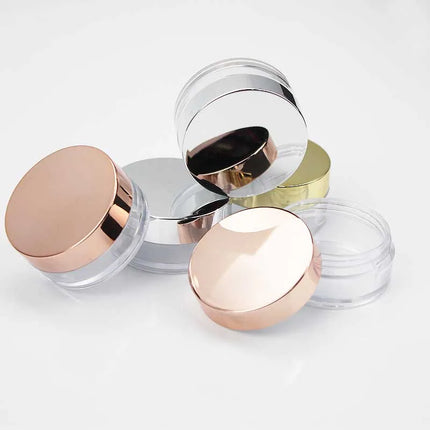 50pcs 3ml Makeup Jar Cosmetic Empty Container with Rose Gold Lid Plastic Small Bottle for Eyeshadow Cream Lip Balm Container