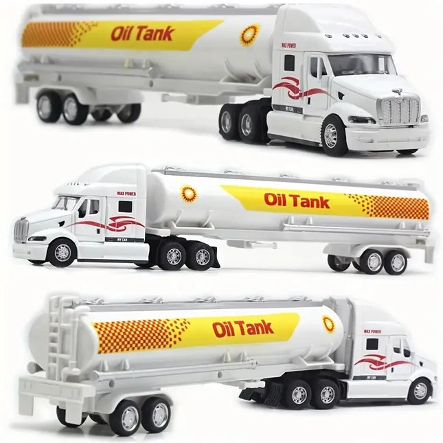 AIUAZA 1: 48 alloy oil tanker, European style American style Pull-back truck model, transport vehicle, trailer, toy car model