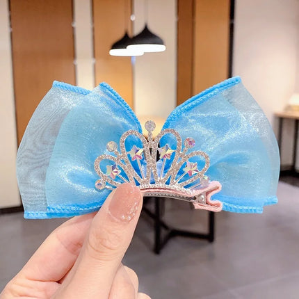 Pastel Rainbow Hair Bows Gradient Color Princess Crown Hair Clips Standing Bowknot Hairpin Kids Barrette Korean Hair Accessories