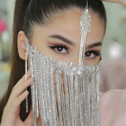 New Tassel Veil Masks Women Headwear Rhinestone Chains Face Mask Masquerade Dance Party Costume Sexy Face Accessories Jewelry