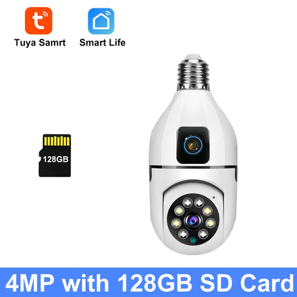 8MP HD PTZ WiFi Dual Lens Dual Screen E27 Bulb Camera Tuya Smart Life Security Video Surveillance Camera Ai Human Auto Tracking