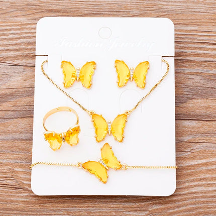 Nidin Lucky Butterfly Jewelry Sets For Women Wedding Jewelry 12 Colors  Zircon Earrings Bracelets Rings Pendant Necklace Gift