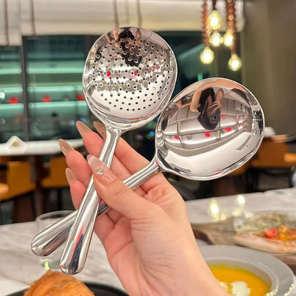 2PCS For Daily Use Stainless Steel Ladle For Serving Soup Rice Serving Spoon Drain Hole Heat Insulated Handle Kitchen Utensils