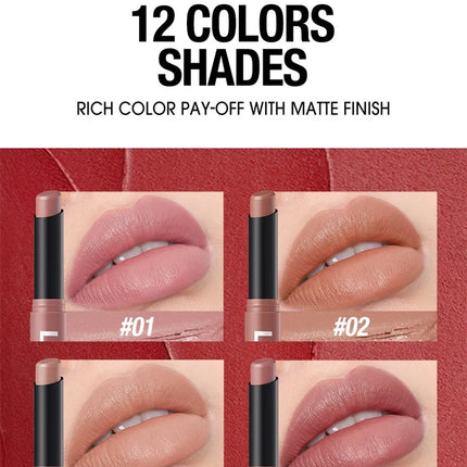 12 Color Matte Lipstick Pencil Waterproof Long Lasting Non-Stick Cup Lip Stain Tint Cosmetic Nude Lipstick Pen Makeup Cosmetics