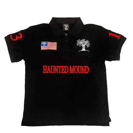 Haunted Mound Embroidered Red Polo Shirt Y2K Tshirt HipHop Retro Pumpkin Head Letter Embroidered Oversized Short Sleeve Top New
