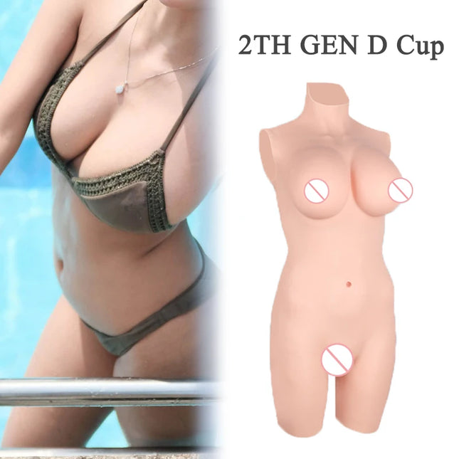 KUMIHO Fake Vagina Breast Form 2TH GEN Silicone Bodysuit D Cup Fake Boobs Silicon Body Transgender Crossdresser Cosplay Shemale