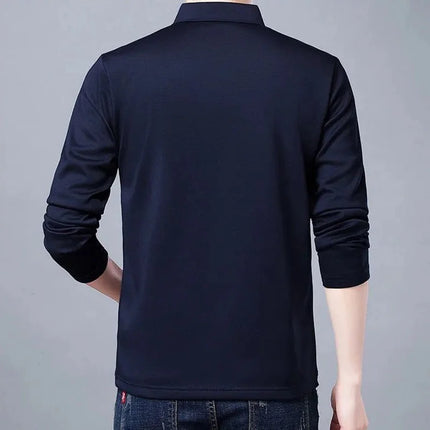 Spring Autumn New Business Half Zipper Polo Shirt Long Sleeve Solid Casual All-match Tops Tees Fashion Vintage Men Clothing