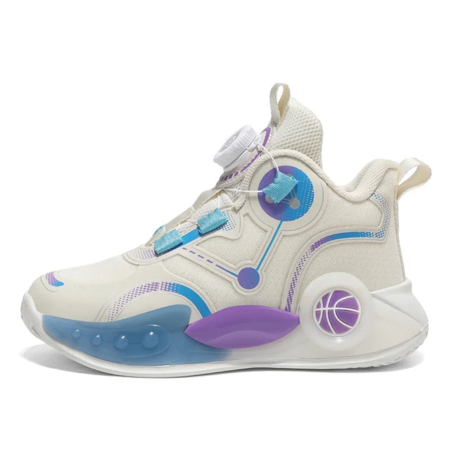 Children Basketball Shoes Boys Sports Comfortable Non Slip Flat Fitness Shoes 2025 New Rotating Button Sports Sneakers for Kids