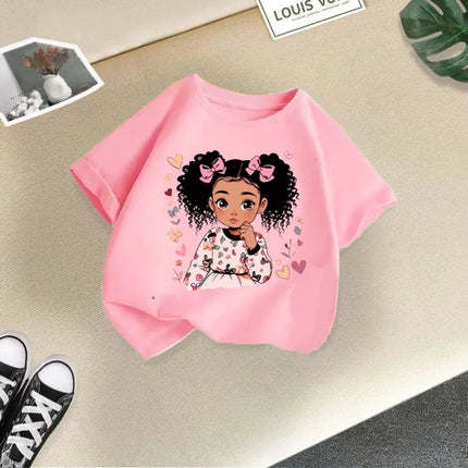 Children's Clothing, Short Sleeves for Girls, 2025 Summer New Girls' T-shirts, Pure Cotton Fashionable Printed Children's Top Trend