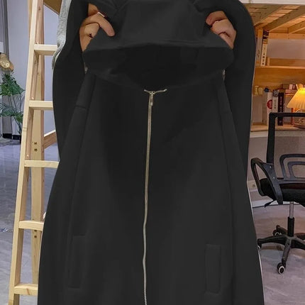 Long Rabbit Ear Hooded Sweatshirt for Women Chic Oversized Zip Up Hoodie Loose Lazy Style Jackets Kawaii Clothes Y2k Hoodies New