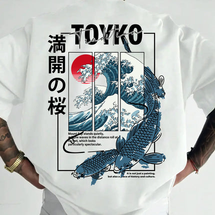 Men Japanese-style Trendy Pattern Loose Summer New T-shirt 100% Pure Cotton Soft Material Versatile Comfortable and Breathable
